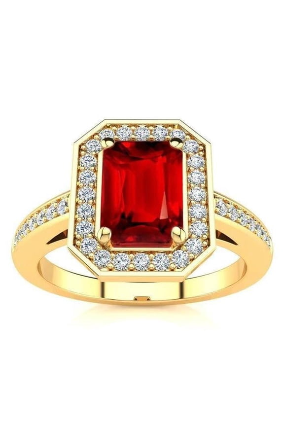 Enterprises 59748 4.75 CT Red Emerald Cut Ruby & Diamond Wedding Ring, Yellow Gold - Size 6.5