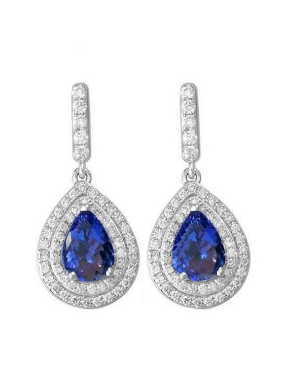 Enterprises 59853 Womens 8 CT Tanzanite with Diamonds Dangle Earrings, 14K White Gold