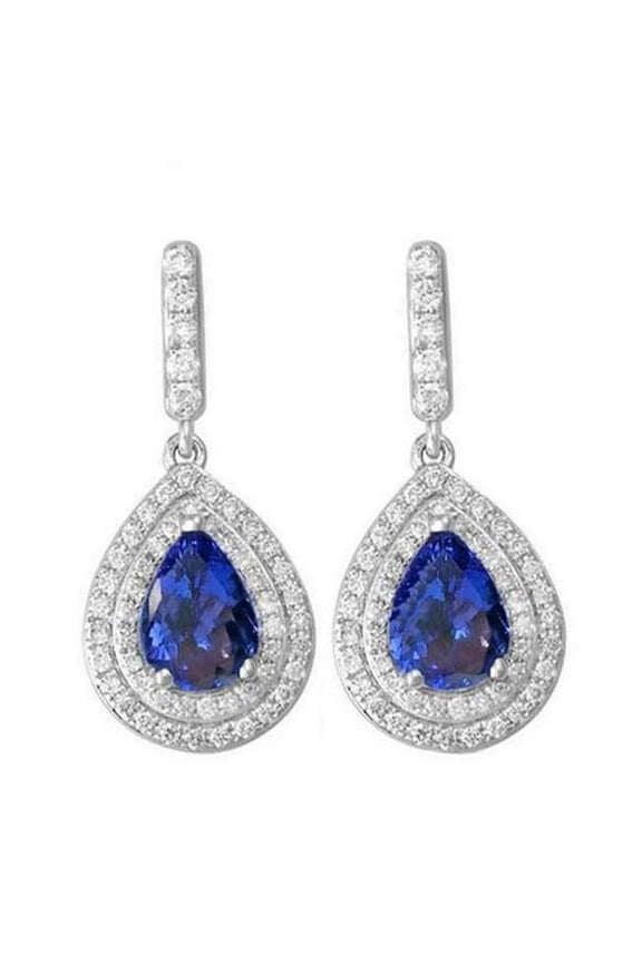 Enterprises 59853 Womens 8 CT Tanzanite with Diamonds Dangle Earrings, 14K White Gold