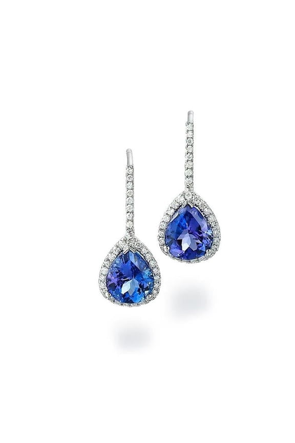 Enterprises 60219 Ladies 7.20 CT Tanzanite with Diamonds Dangle Earrings, 14K White Gold