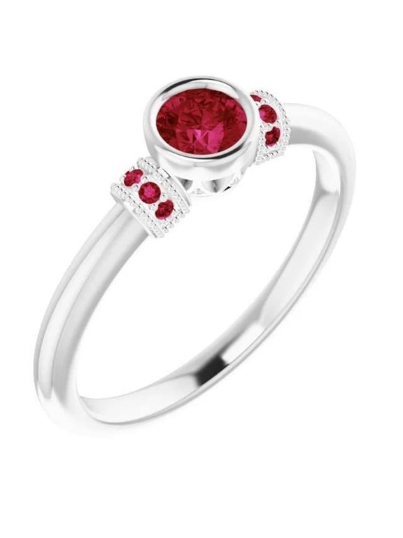 Enterprises 60227 Ruby Ring 1 CT Milgrain Womens Bezel Set, Size 6.5