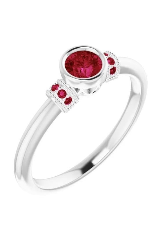 Enterprises 60227 Ruby Ring 1 CT Milgrain Womens Bezel Set, Size 6.5