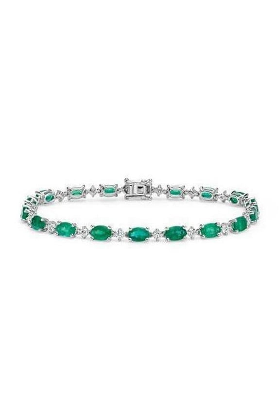 Enterprises 60228 5.50 CT Oval Green Emerald & Round Diamond Tennis Bracelet