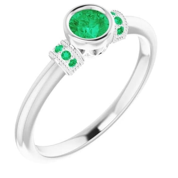 Harry Chad Enterprises 60233 Columbian Green Emerald Antique Style 1 CT Gemstone Ring, Size 6.5