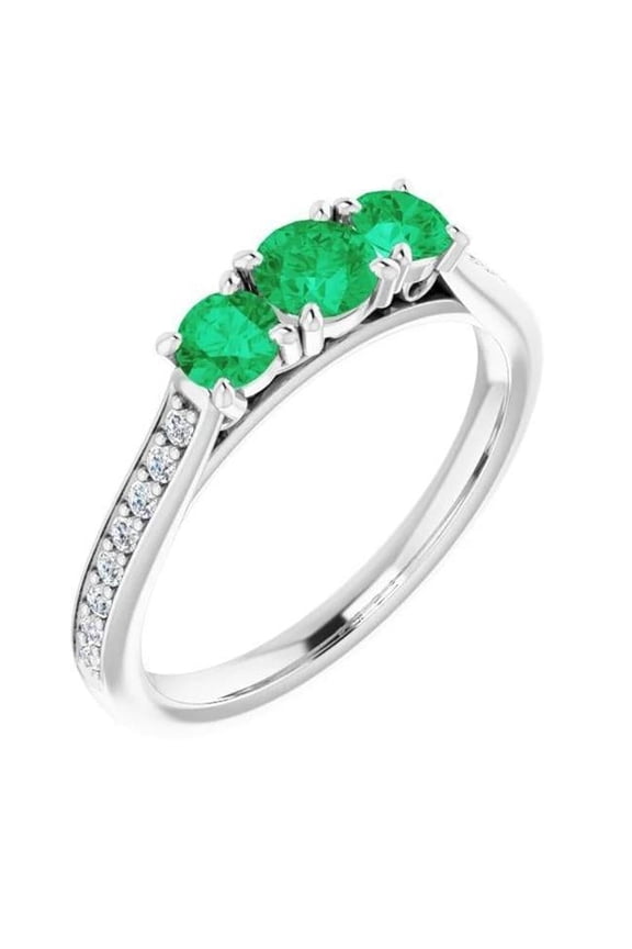 Enterprises 60286 1.10 CT Three Stone Style Diamond Emerald Engagement Ring, Size 6.5