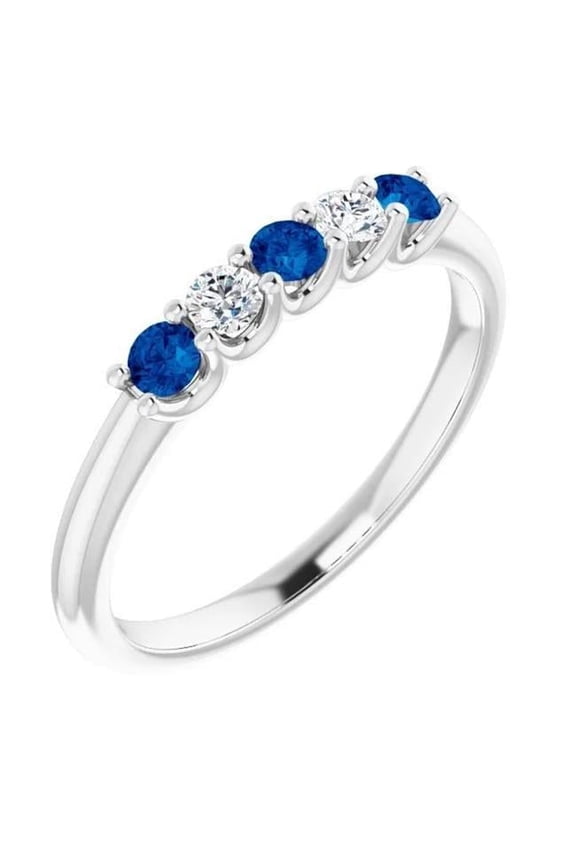 Enterprises 60725 2 CT Round Diamond Blue Sapphire Stone Ring, 14K White Gold - Size 6.5