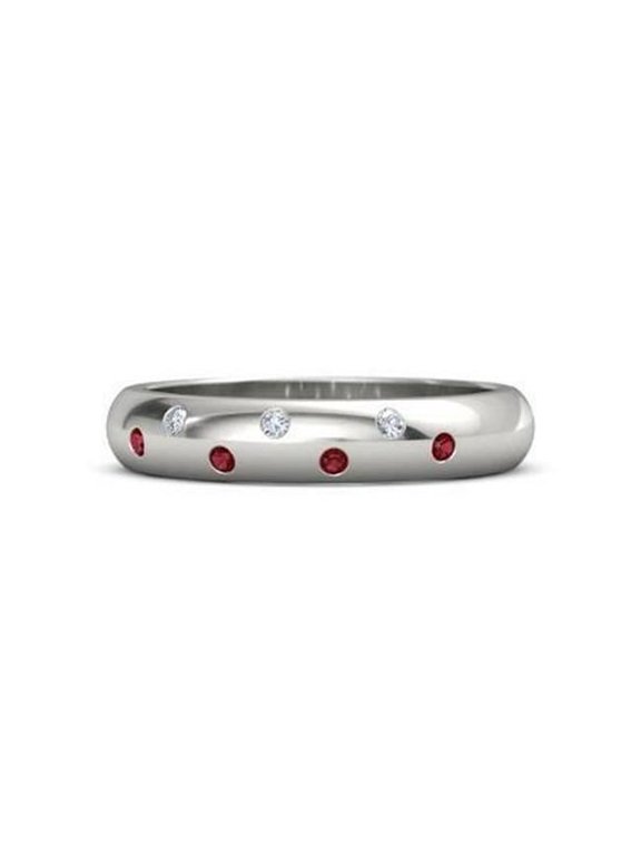 Enterprises 60740 1.10 CT Gypsy Diamond Ruby Band, 14K White Gold - Size 6.5