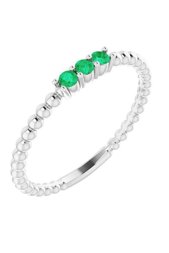 Enterprises 60766 1.20 CT Three Stone Round Green Emerald Ring, Size 6.5