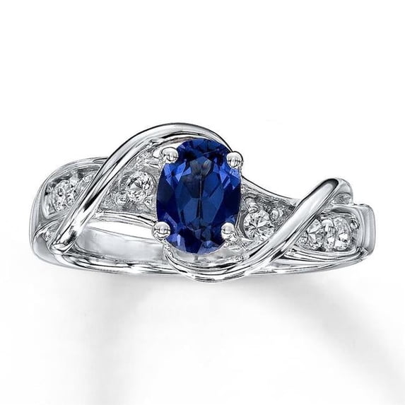 Harry Chad Enterprises 60787 1.80 CT Ceylon Sapphire & Diamonds Anniversary Ring, 14K White Gold - Size 6.5