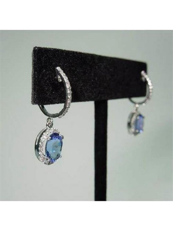 Enterprises 60814 3.64 CT Oval Ceylon Sapphire & Round Diamonds Dangle Hoop Earrings