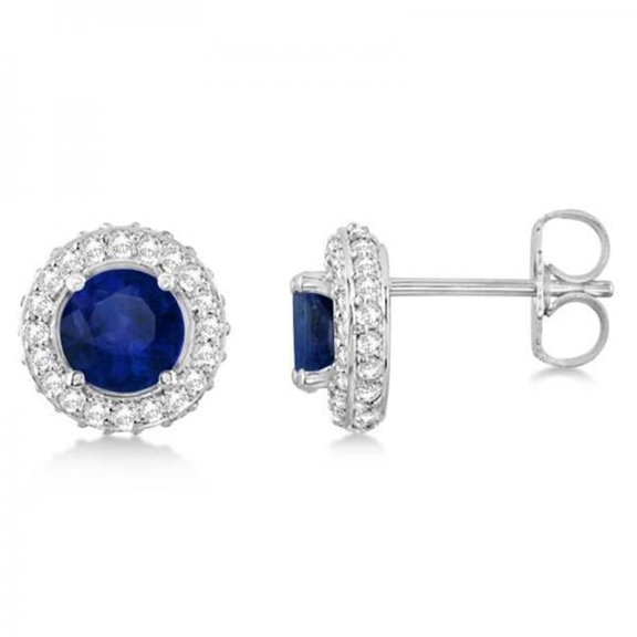 Harry Chad Enterprises 60940 7.20 CT Blue Sapphire & Diamond Stud Earrings, 14K White Gold