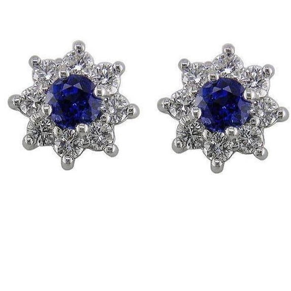 Harry Chad Enterprises 60942 Blue Sapphire & Diamonds 5.40 CT Lady Stud Earrings, 14K White Gold