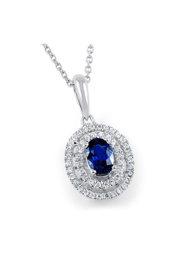 Enterprises 61068 Ceylon Blue Sapphire Diamond 2.70 CT Pendant, 14K White Gold