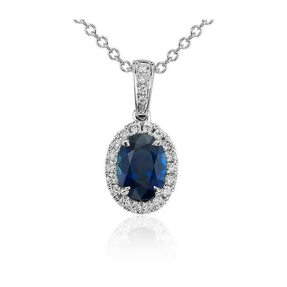 Harry Chad Enterprises 61094 4.70 CT Oval Sri Lanka Sapphire Diamonds Pendant, 14K White Gold