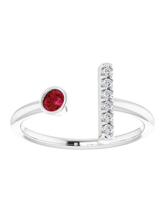 Enterprises 61123 1 CT Promise Ring Diamond & Ruby Bezel Set, White Gold - Size 6.5