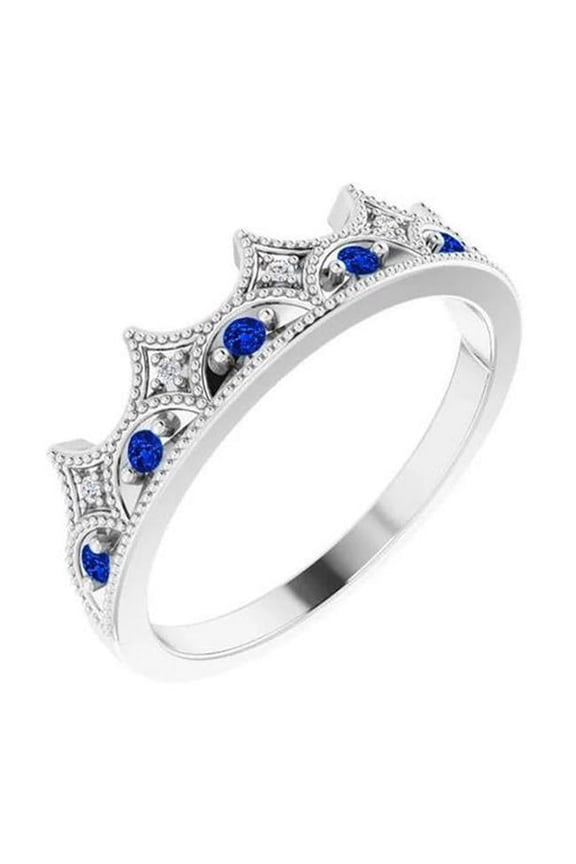 Enterprises 61130 1.40 CT Crown Style Diamond & Sapphire Stone Anniversary Ring, Size 6.5