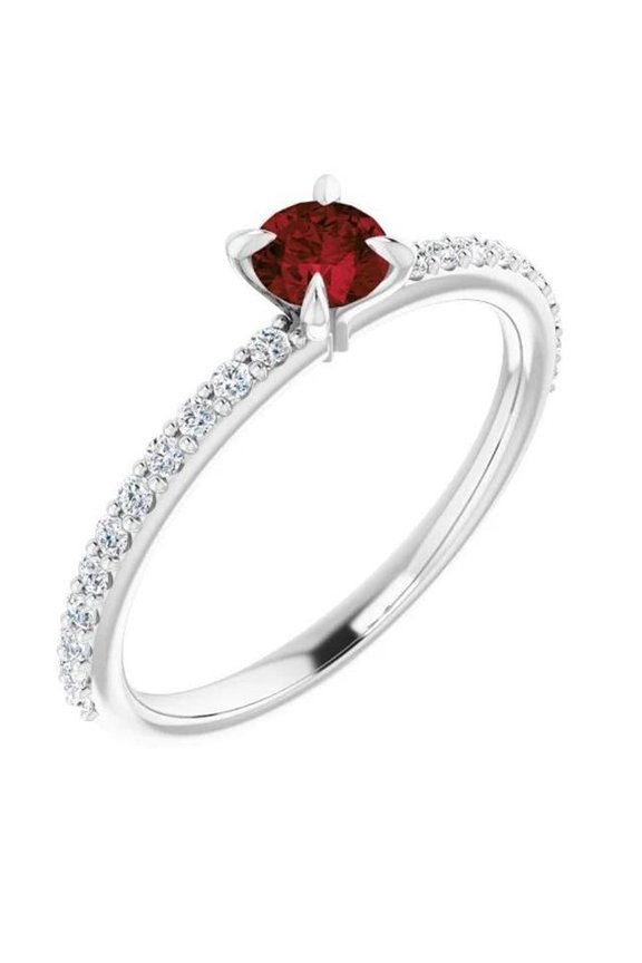Enterprises 61175 2 CT Ruby Stone & Diamonds Ring, 14K White Gold - Size 6.5
