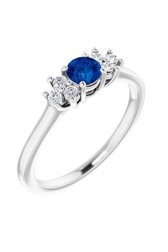 Enterprises 61221 Round Blue Sapphire Stone 1.50 CT Engagement Ring, Size 6.5