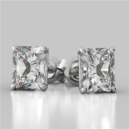 Harry Chad Enterprises 61476 2 CT Radiant Cut Diamond Stud Earrings, White Gold