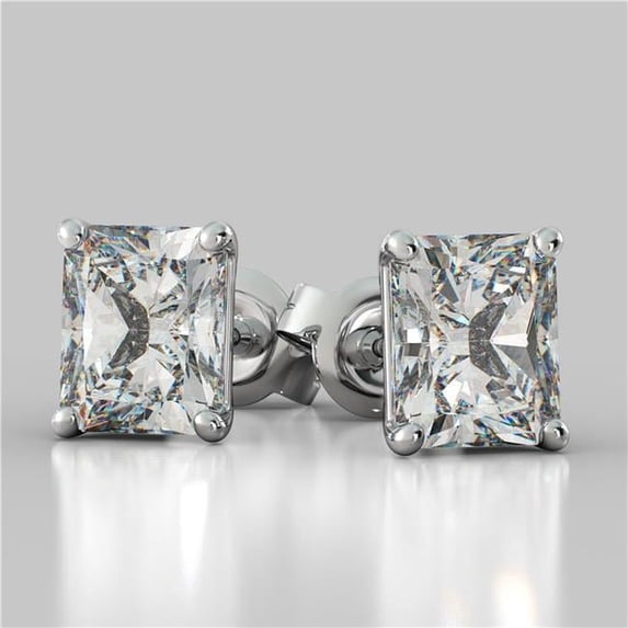 Harry Chad Enterprises 61476 2 CT Radiant Cut Diamond Stud Earrings, White Gold