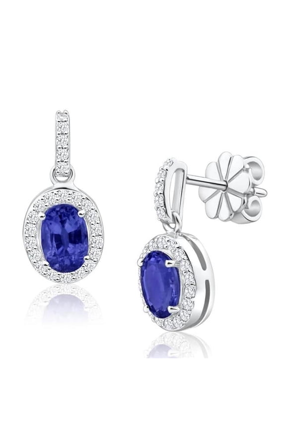 Enterprises 61497 2.96 CT Ceylon Sapphire with Diamond Dangle Earring, 14K White Gold
