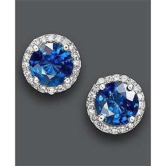 Harry Chad Enterprises 61499 2.90 CT Round Cut Sri Lankan Sapphire Halo Diamond Stud Earring
