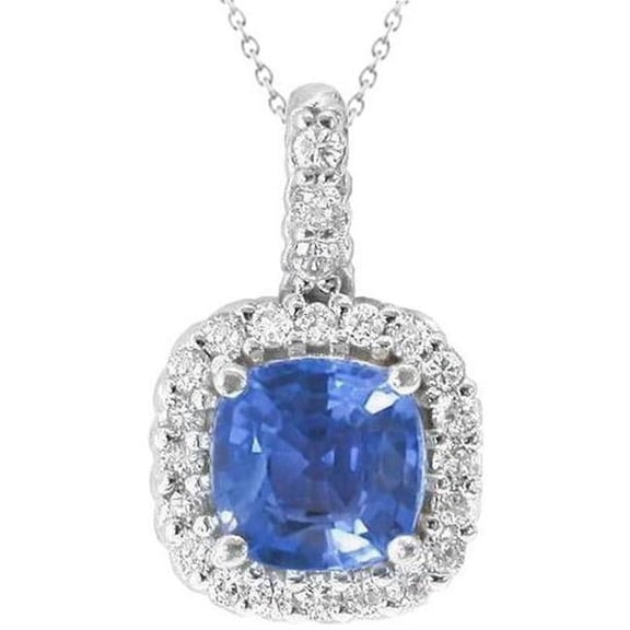 Harry Chad Enterprises 61516 Ceylon Sri Lanka Sapphire Diamond 2 CT Pendant, 14K White Gold