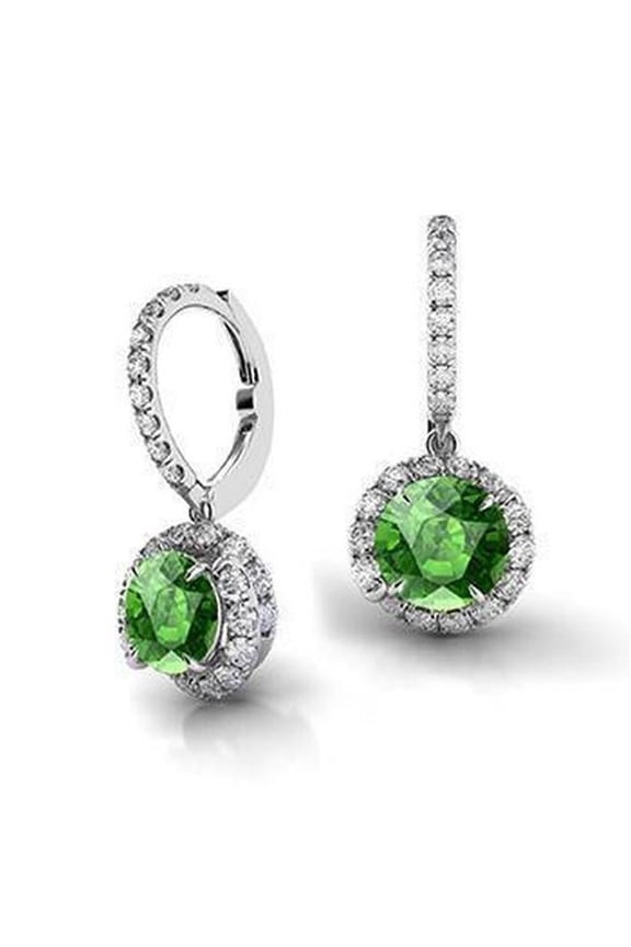 Enterprises 61549 10.50 CT Tourmaline & Diamond Hoop Dangle Earring, 14K White Gold
