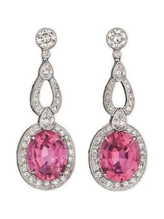 Enterprises 61553 18 CT Tourmaline & Diamond Dangle Earring, 14K Solid White Gold