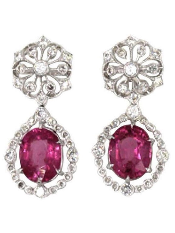 Enterprises 61554 14 CT Womens White Gold Pink Tourmaline Diamond Dangle Fine Earring