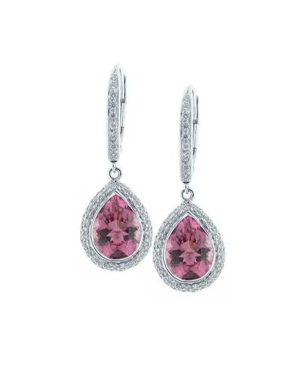 Enterprises 61559 10.80 CT Pink Tourmaline & Diamond Hoop Dangle Earring, 14K Gold