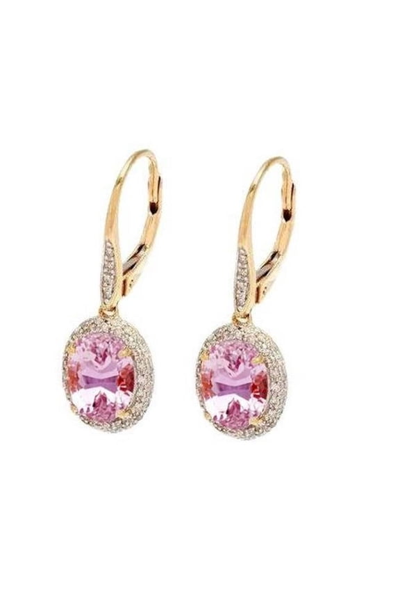 Enterprises 61563 13 CT Natural Pink Kunzite & Diamond Hoop Earring, Yellow Gold