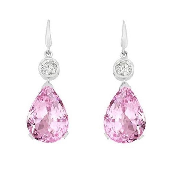 Harry Chad Enterprises 61565 10.40 CT Pink Kunzite & Diamond Dangle Earring, 14K White Gold