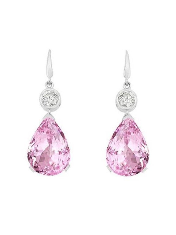 Enterprises 61565 10.40 CT Pink Kunzite & Diamond Dangle Earring, 14K White Gold