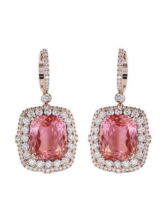 Enterprises 61566 17 CT 14K White Gold Pink Kunzite with Diamond Drop Dangle Earring