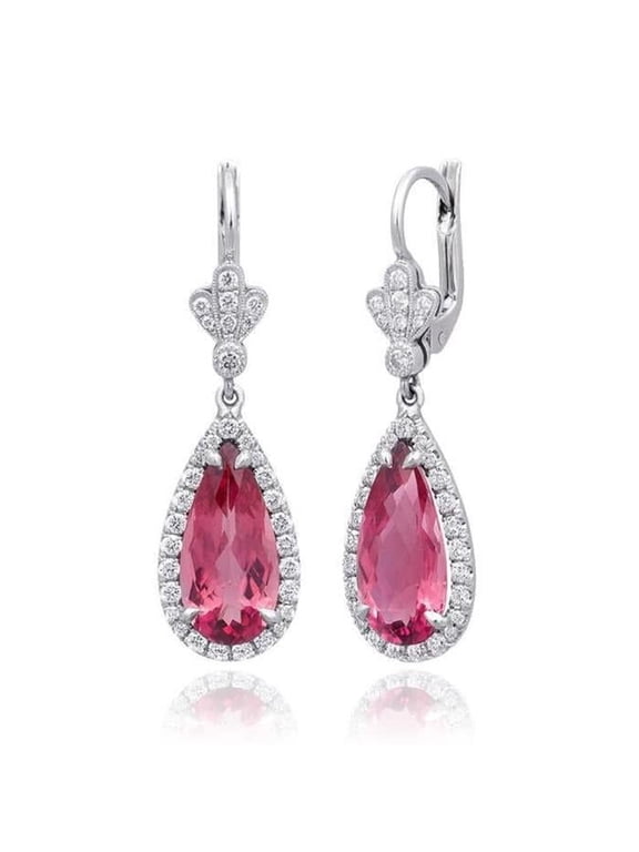 Enterprises 61583 16 CT Pink Tourmaline with Diamonds Dangle Earrings, 14K Gold