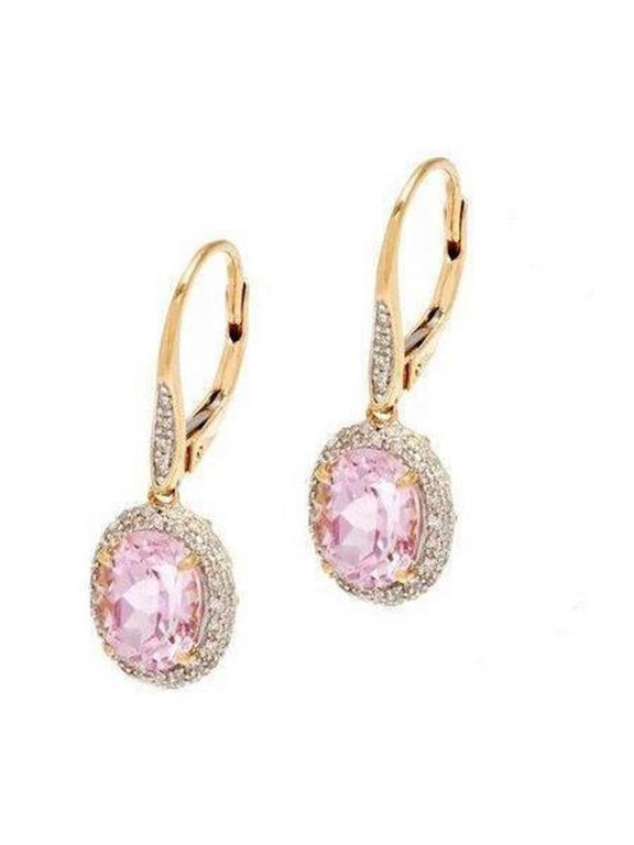 Enterprises 61589 14K Yellow Gold Pink Kunzite with Diamonds 14 CT Dangle Earrings