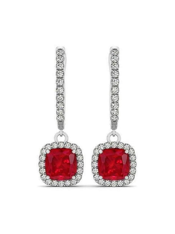 Enterprises 61610 14K White Gold 6.60 CT Ruby & Diamonds Dangle Earrings