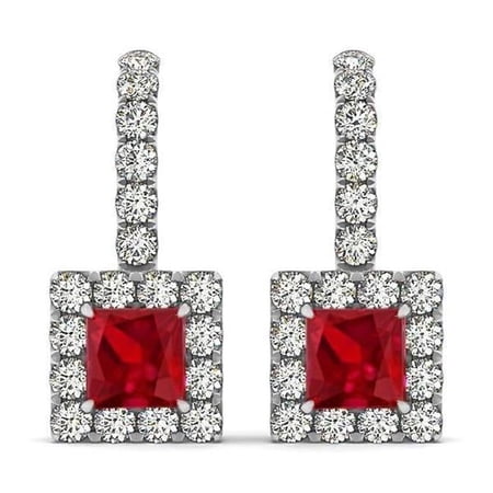 Harry Chad Enterprises 61613 14K White Gold Womens 7 CT Ruby with Diamonds Dangle Earrings