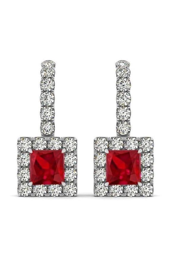 Enterprises 61613 14K White Gold Womens 7 CT Ruby with Diamonds Dangle Earrings