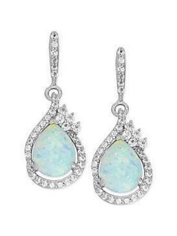 Enterprises 61617 Pear Opal with Round Diamonds 11.30 CT Dangle Earrings, 14K White Gold