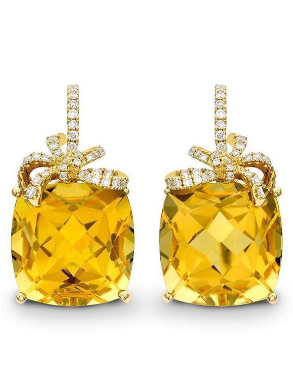 Enterprises 61628 47.60 CT Citrine & Diamonds Dangle Earrings, 14K White Gold