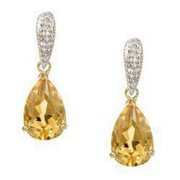 Harry Chad Enterprises 61631 Yellow Gold 42.50 CT Citrine & Diamonds Lady Dangle Earrings