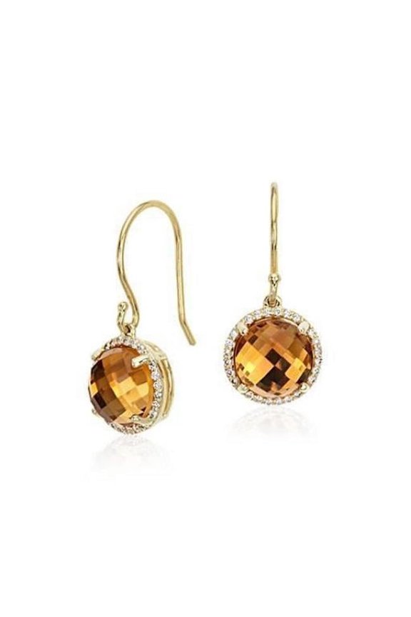 Enterprises 61643 Ladies 30.48 CT Citrine with Diamonds Dangle Earrings, 14K Yellow Gold