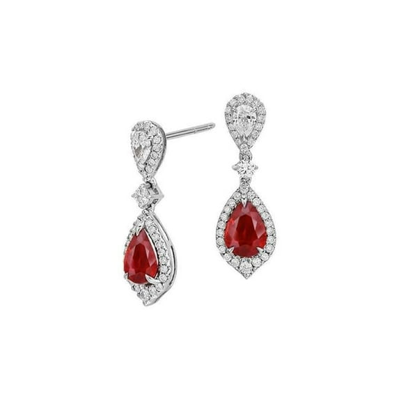 Harry Chad Enterprises 61669 5.76 CT Red Ruby & Diamonds Lady Dangle Earring, 14K White Gold