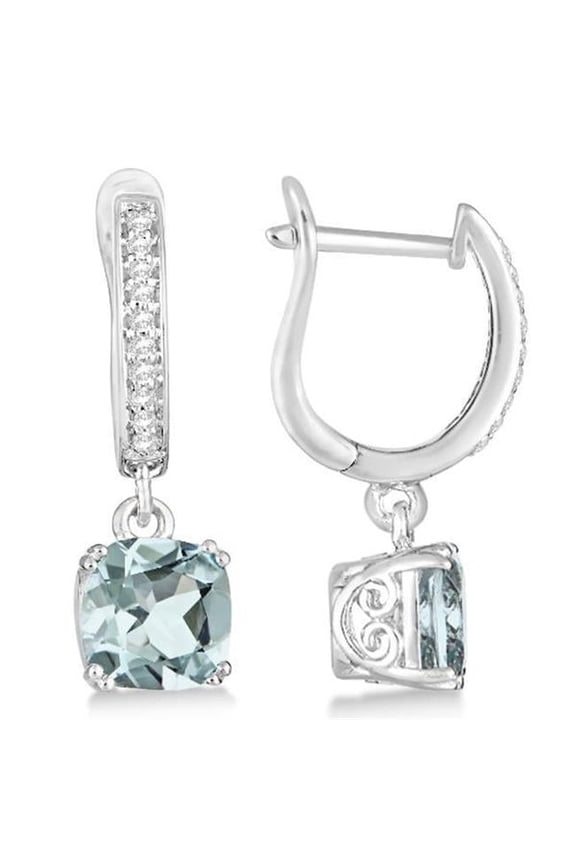 Enterprises 61677 Blue Aquamarine & Diamonds 6.10 CT Dangle Earrings, 14K White Gold