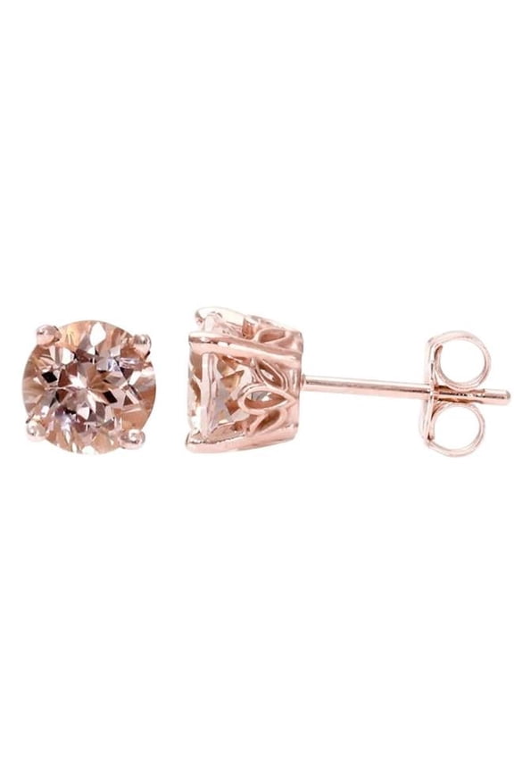 Enterprises 61743 Solitaire Morganite 13 CT Womens Stud Earrings, 14K Rose Gold