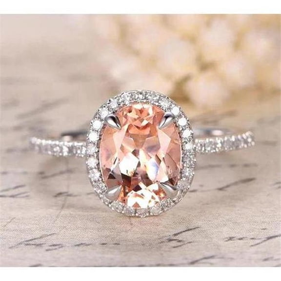 Harry Chad Enterprises 61757 Round Cut Morganite & Diamonds 11.35 CT Ring, 14K White Gold - Size 6.5