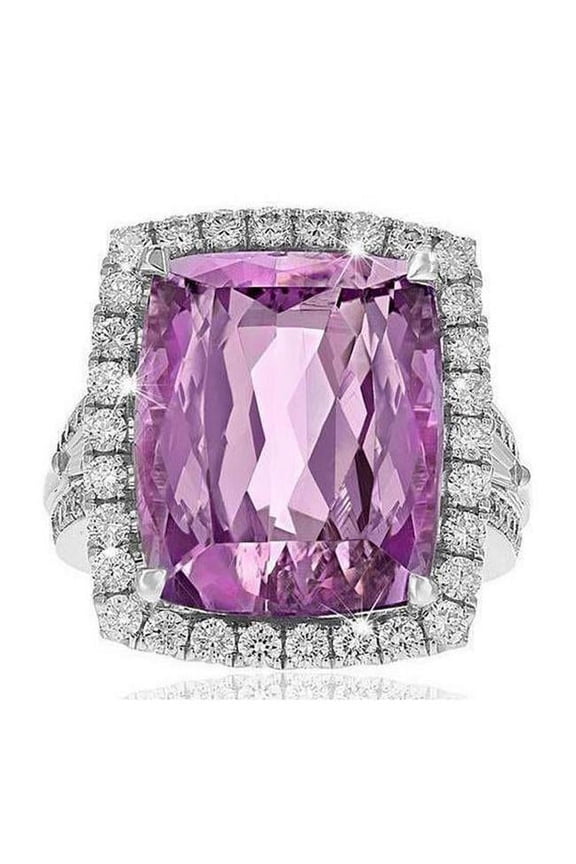 Enterprises 61778 22 CT Pink Natural Kunzite & Diamond 14K White Gold Wedding Ring, Size 6.5