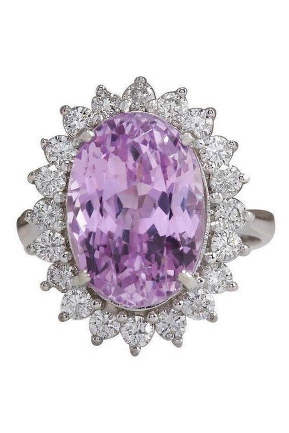 Enterprises 61780 23 CT Pink Kunzite & Diamond Wedding Ring, 14K White Gold - Size 6.5